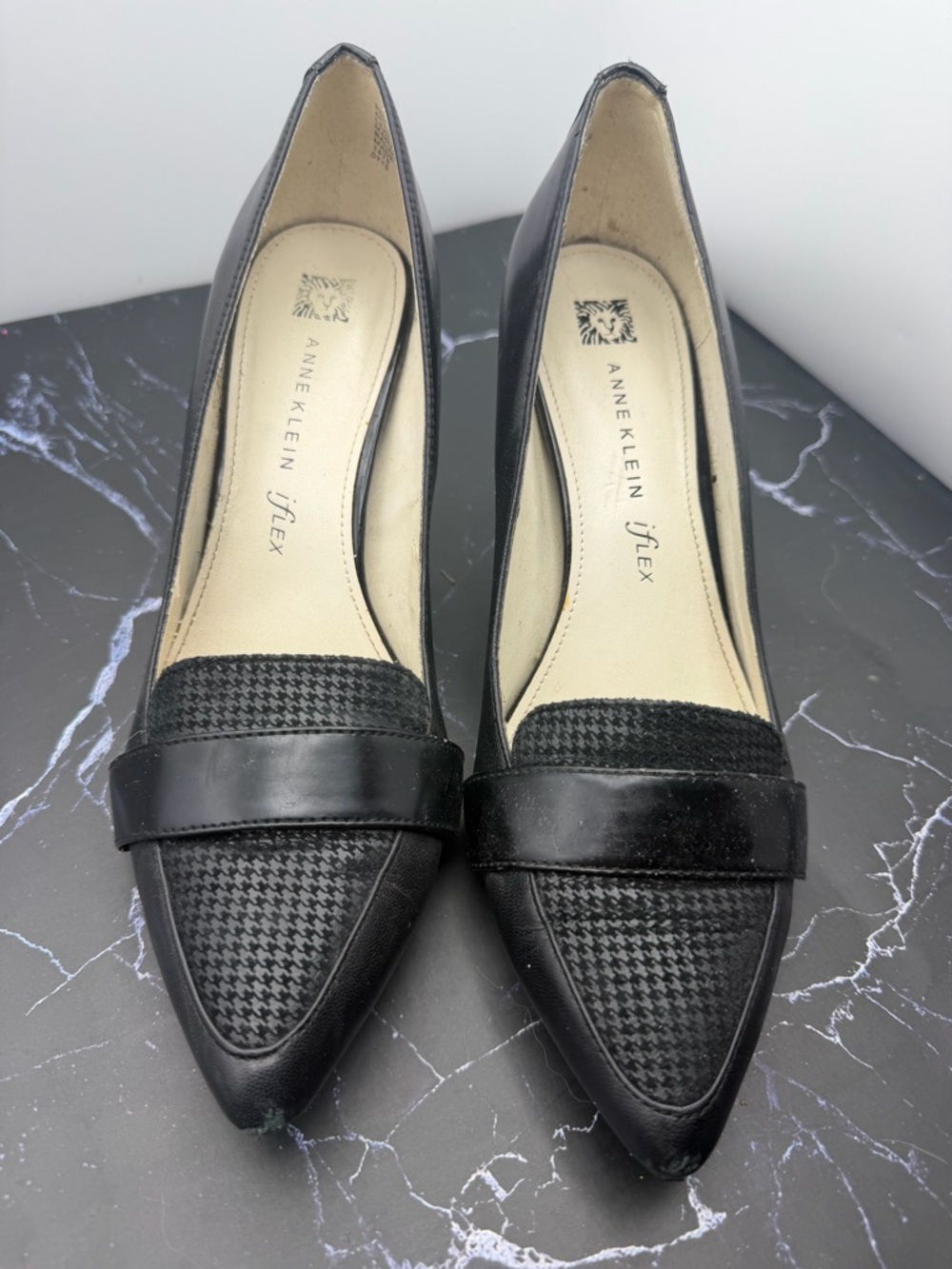 Anne Klein Black Pointed Toe Penny Loafers